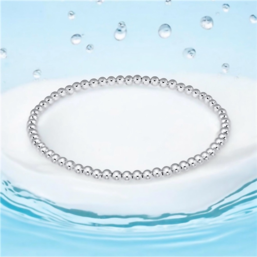 Bracelet Sterling silver beads stretch, stretchy .925 waterproof wear in shower